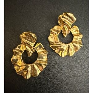 Vintage Earrings Door Knocker 80s Glam Gold Tone